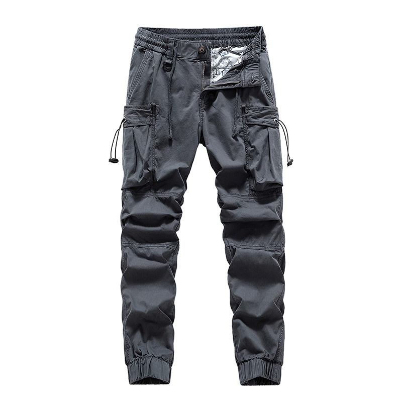 Pantalones cargo deportivos con múltiples bolsillos y cremallera para hombre, con puños, para uso informal