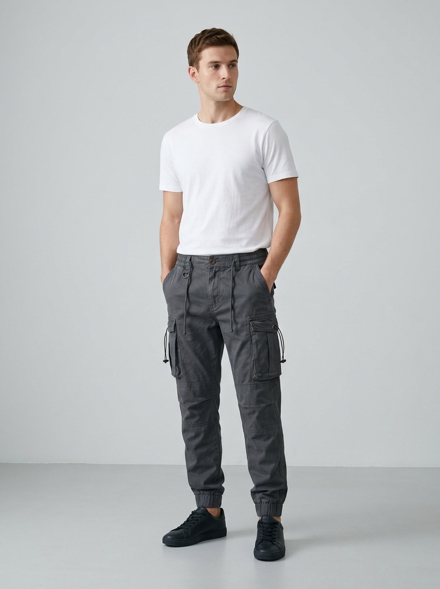 Pantalones cargo deportivos con múltiples bolsillos y cremallera para hombre, con puños, para uso informal