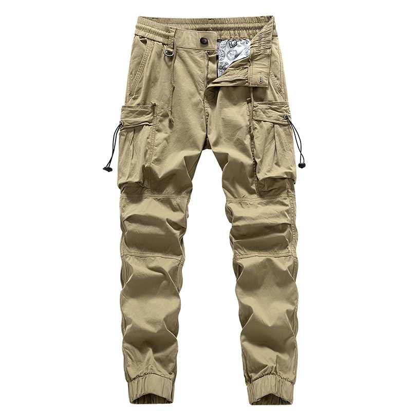 Pantalones cargo deportivos con múltiples bolsillos y cremallera para hombre, con puños, para uso informal