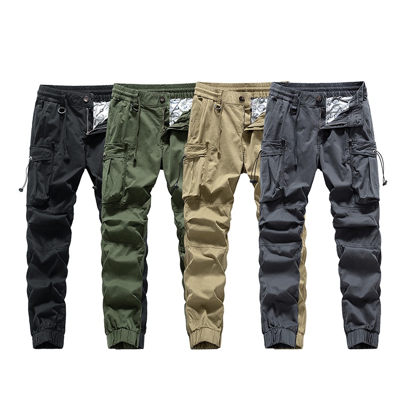 Pantalones cargo deportivos con múltiples bolsillos y cremallera para hombre, con puños, para uso informal
