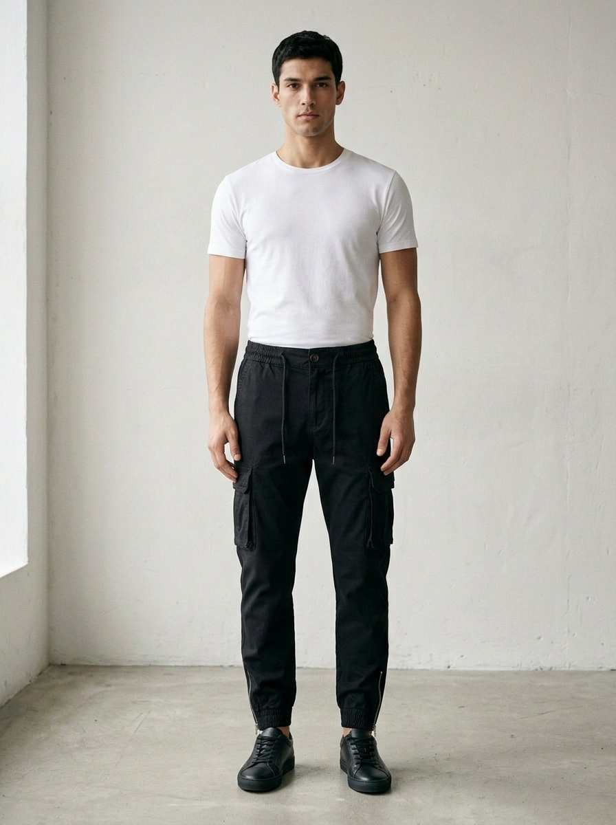 Zipper Detail Vintage Cuffed Men's Cargo Pants for Casual Travel Wear