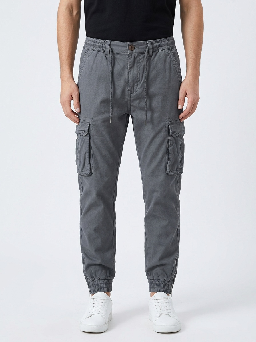 Zipper Detail Vintage Cuffed Men's Cargo Pants for Casual Travel Wear