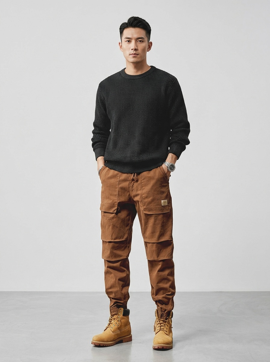 Relaxed Fit Drawstring Vintage Men's Cargo Pants for Casual Wear