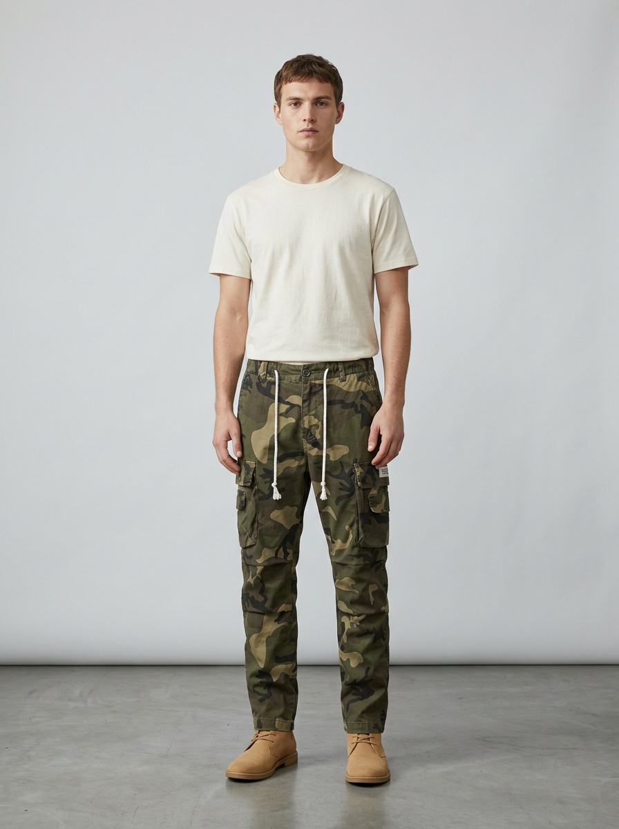Straight Leg Multi-Pocket Camouflage Men's Cargo Pants for Casual Wear