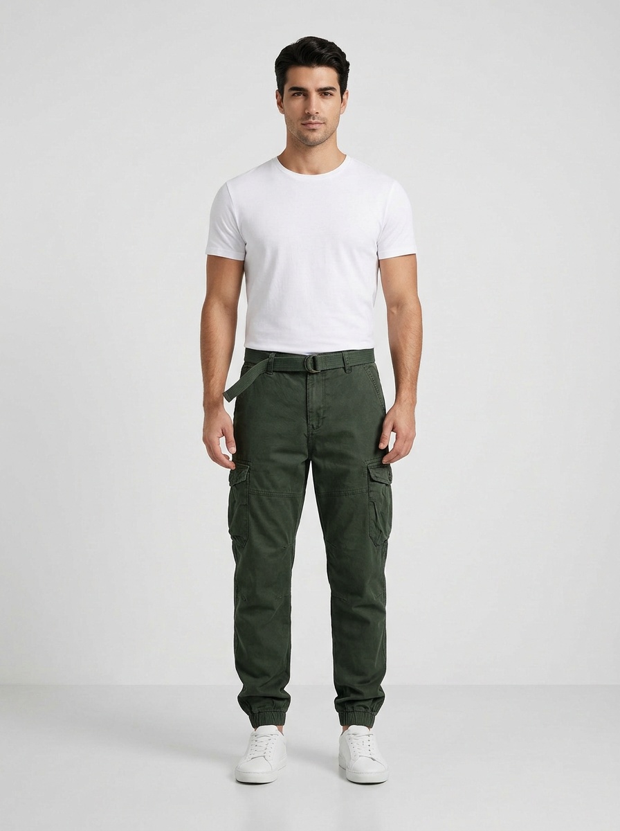 High Street Cargo broek met meerdere zakken en omslag voor heren, geschikt voor een duurzame en casual look.