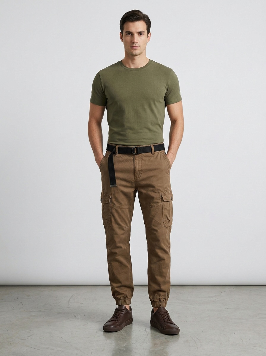 High Street Cargo broek met meerdere zakken en omslag voor heren, geschikt voor een duurzame en casual look.