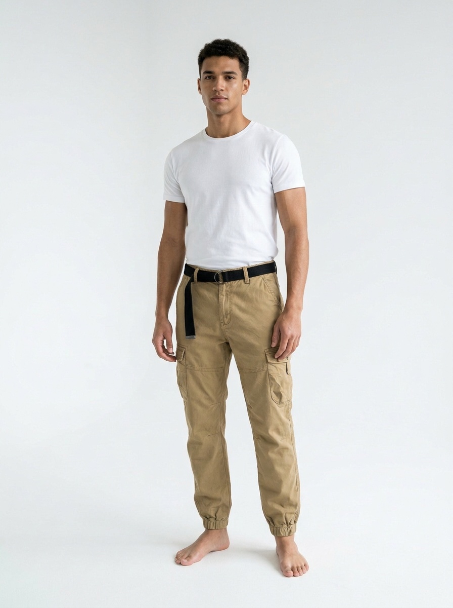 High Street Cargo broek met meerdere zakken en omslag voor heren, geschikt voor een duurzame en casual look.