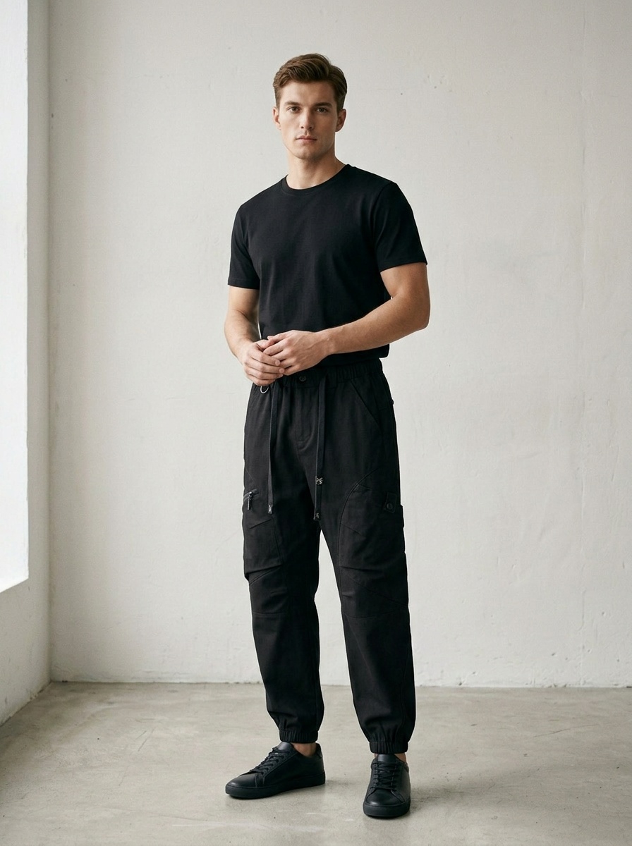 Vintage Inspired Multi-Pocket Cuffed Men's Cargo Pants for Casual Sports Wear
