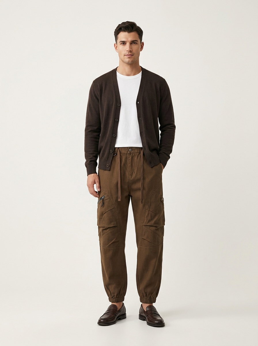 Vintage Inspired Multi-Pocket Cuffed Men's Cargo Pants for Casual Sports Wear