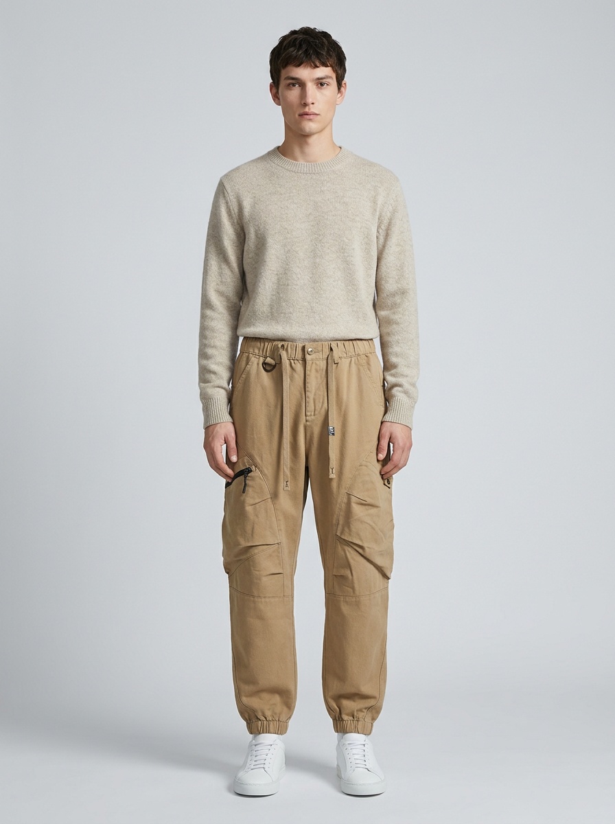 Vintage Inspired Multi-Pocket Cuffed Men's Cargo Pants for Casual Sports Wear