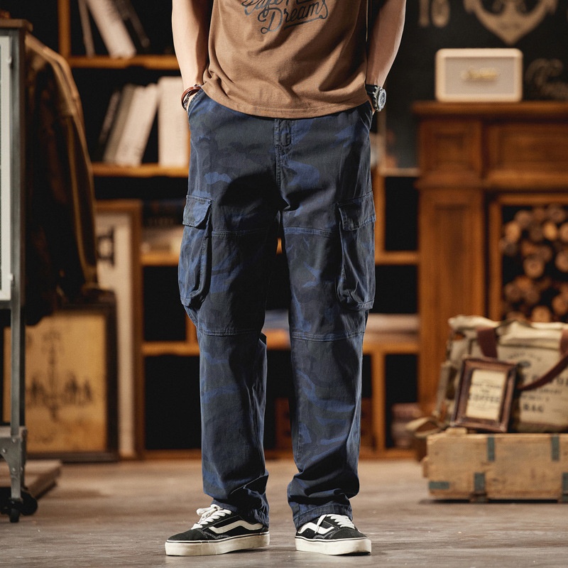 Vintage Camouflage Straight Leg Multi-Pocket Men's Cargo Pants for Casual Wear