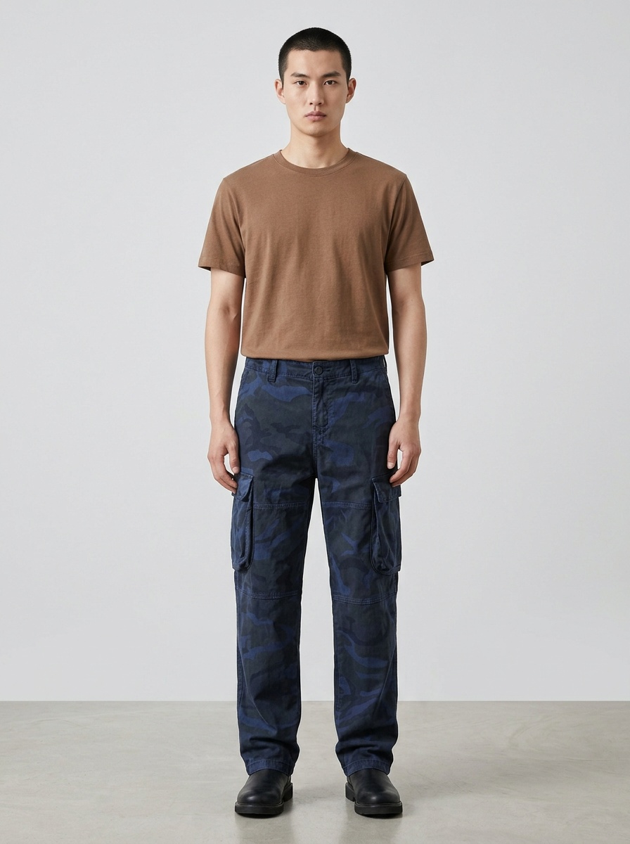 Vintage Camouflage Straight Leg Multi-Pocket Men's Cargo Pants for Casual Wear
