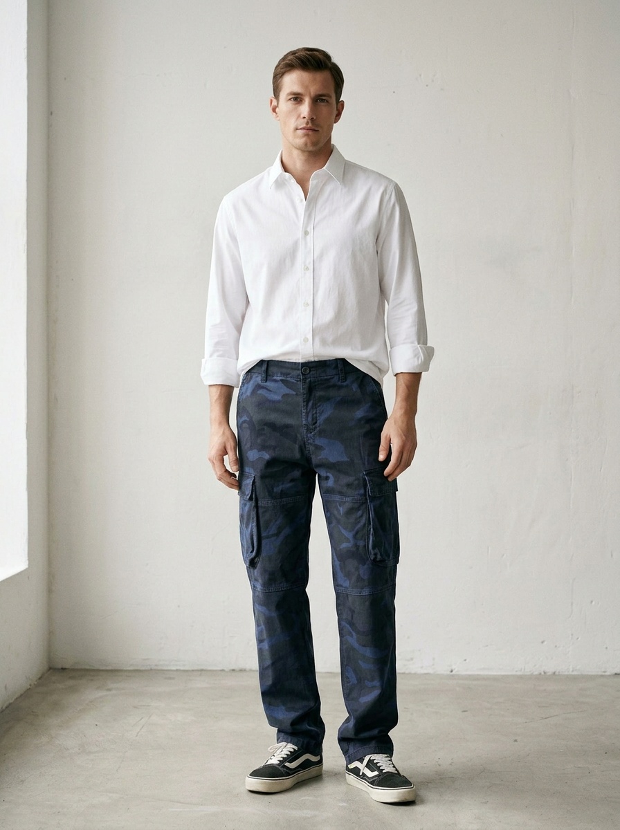 Vintage Camouflage Straight Leg Multi-Pocket Men's Cargo Pants for Casual Wear