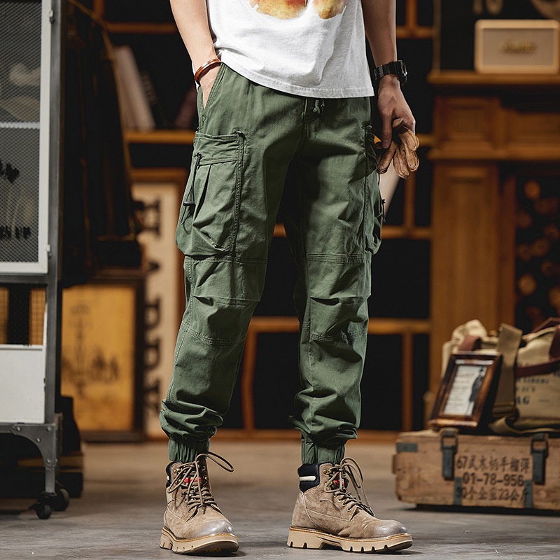 Multi-Pocket Stretch Fit Vintage Men's Cargo Pants for Casual Streetwear