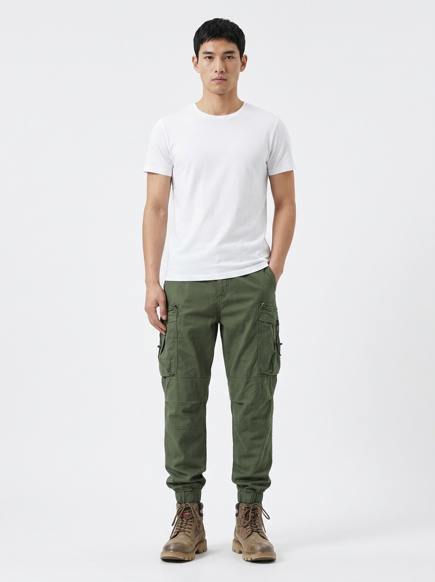 Multi-Pocket Stretch Fit Vintage Men's Cargo Pants for Casual Streetwear