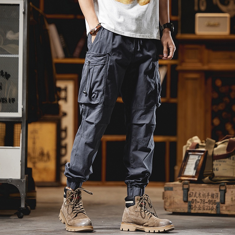 Multi-Pocket Stretch Fit Vintage Men's Cargo Pants for Casual Streetwear