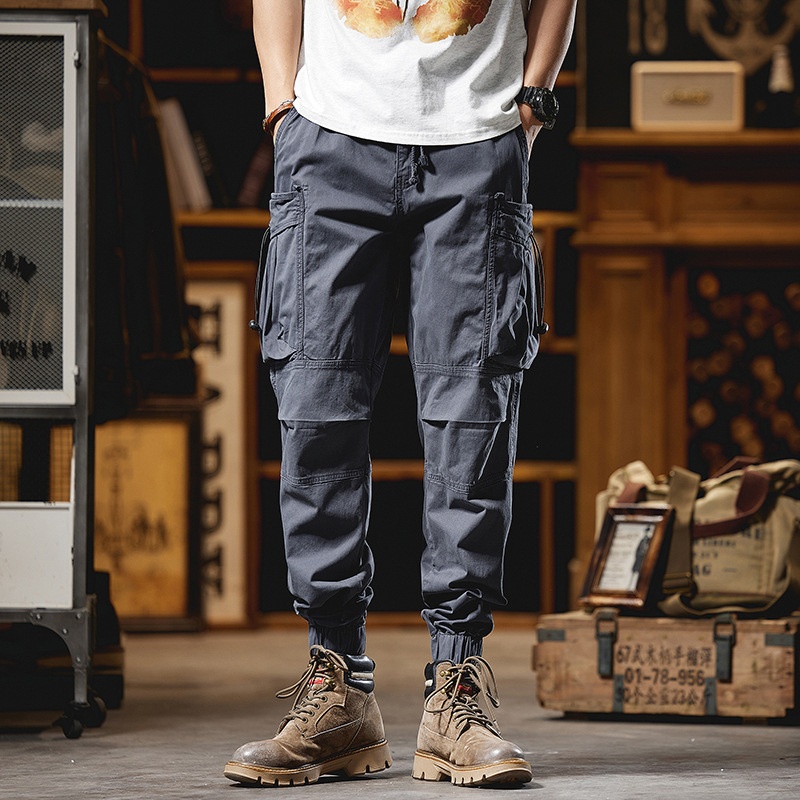 Multi-Pocket Stretch Fit Vintage Men's Cargo Pants for Casual Streetwear