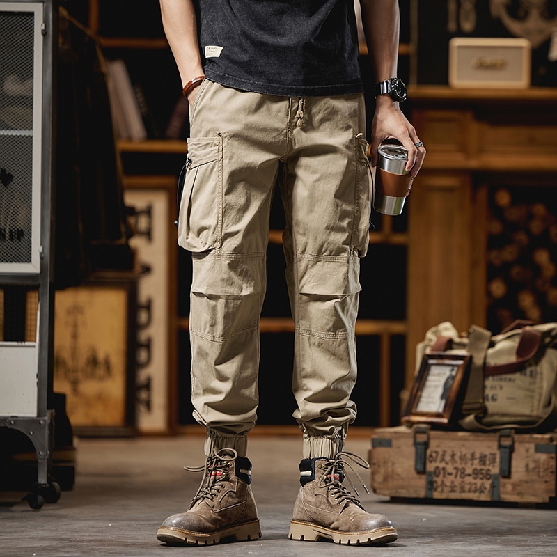 Multi-Pocket Stretch Fit Vintage Men's Cargo Pants for Casual Streetwear
