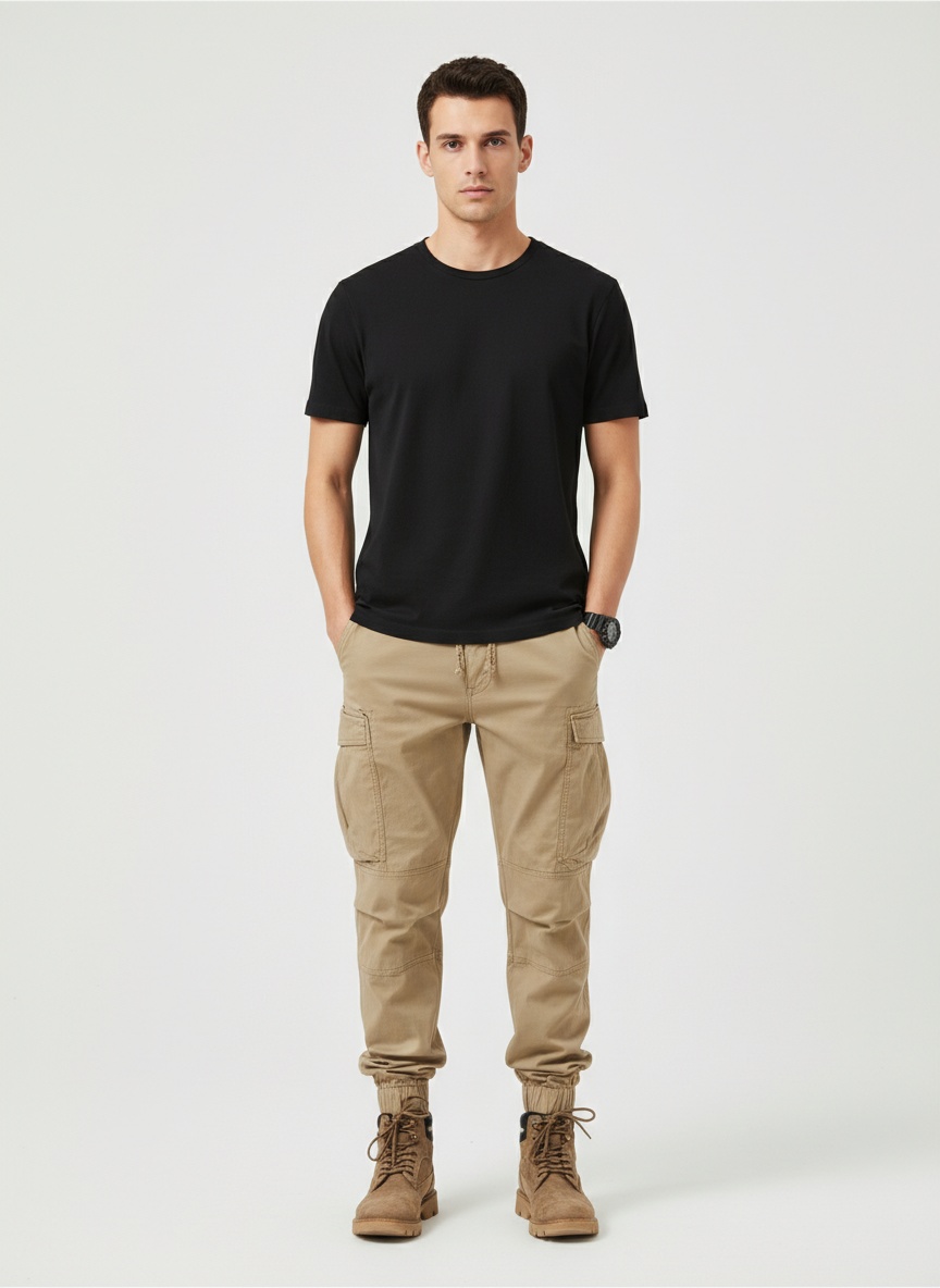 Multi-Pocket Stretch Fit Vintage Men's Cargo Pants for Casual Streetwear