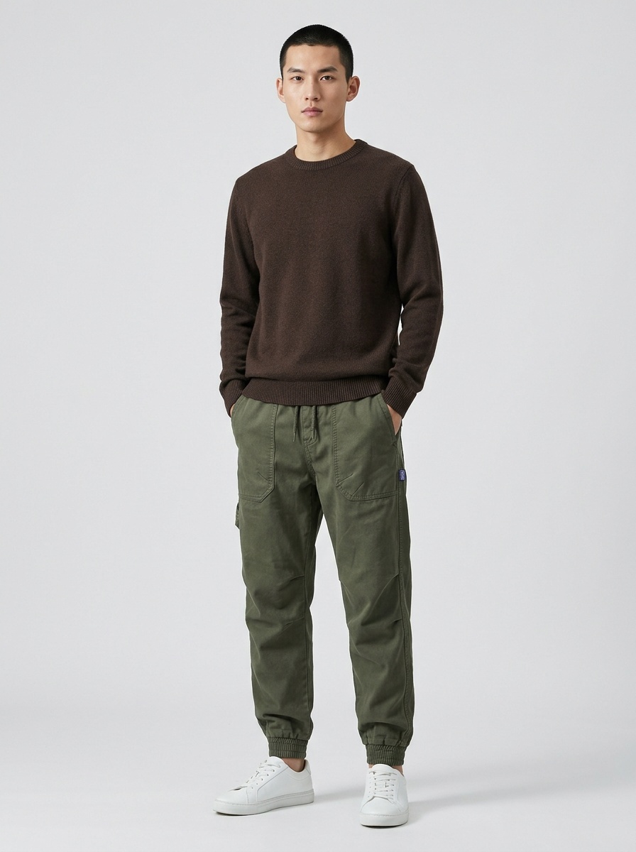 Vintage Fleece-Lined Large Pocket Stretch Men's Cargo Pants for Winter Casual Wear