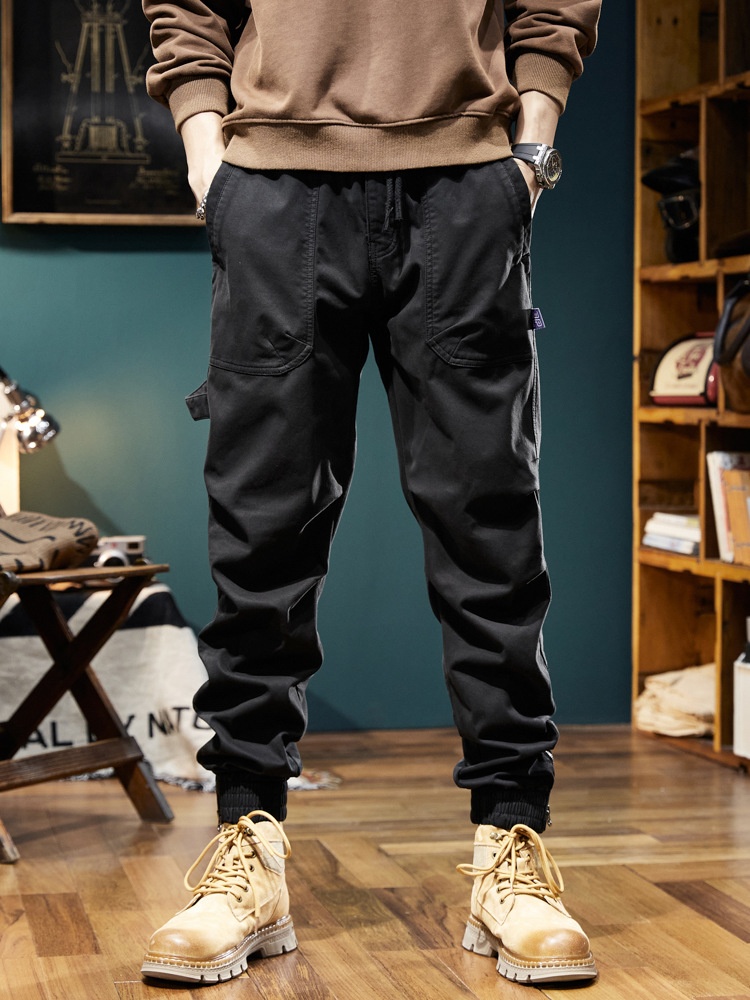 Vintage Fleece-Lined Large Pocket Stretch Men's Cargo Pants for Winter Casual Wear