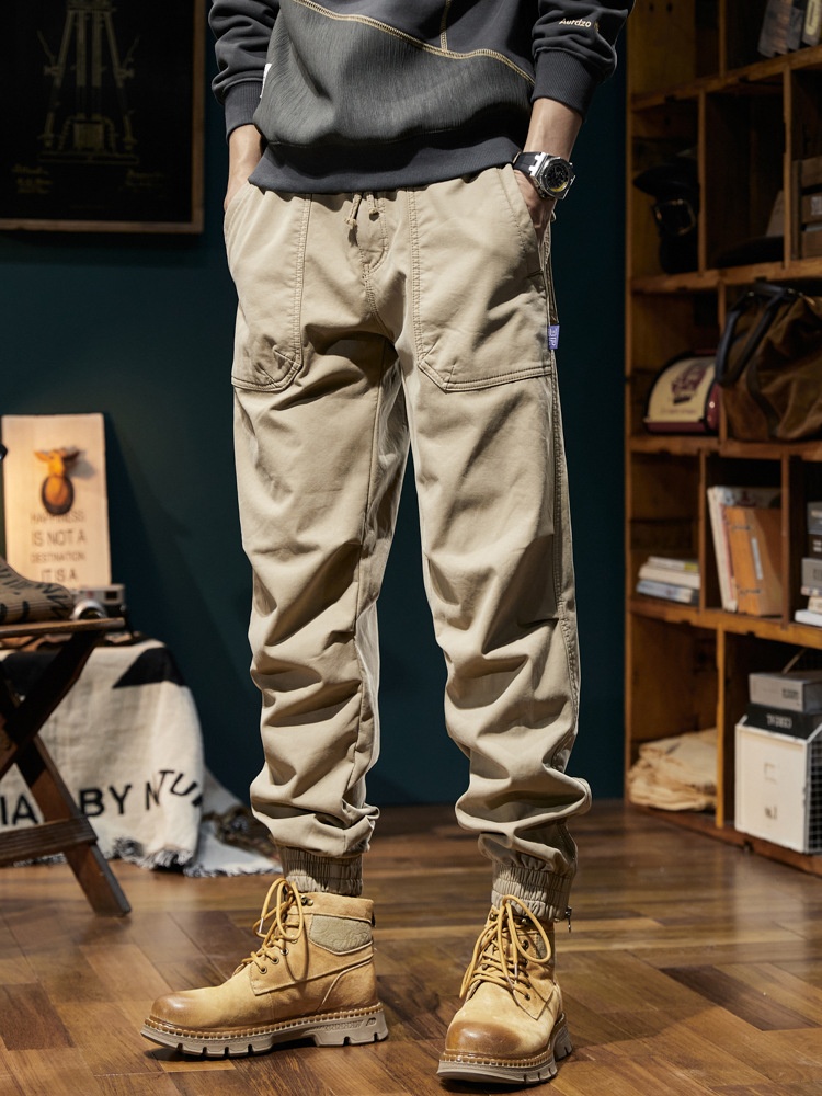 Vintage Fleece-Lined Large Pocket Stretch Men's Cargo Pants for Winter Casual Wear