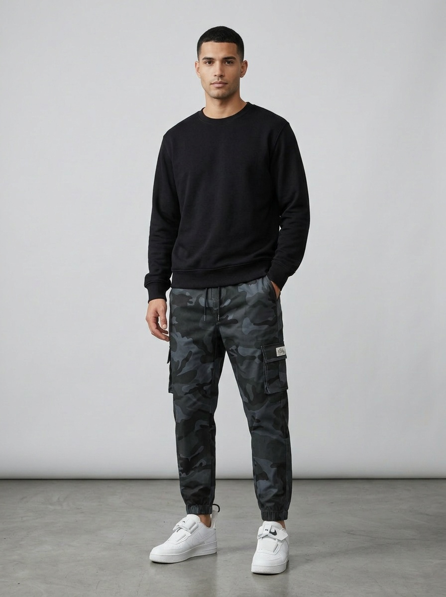 Camouflage Multi-Pocket Tapered Men's Cargo Pants for Outdoor Casual Wear