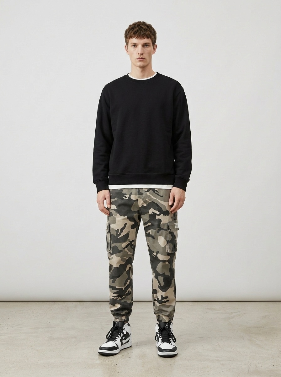 Camouflage Multi-Pocket Tapered Men's Cargo Pants for Outdoor Casual Wear