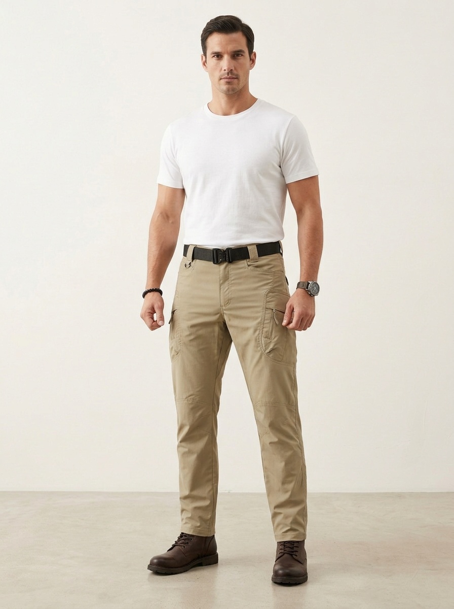 Loose Fit Retro Stretch Men's Cargo Pants with Multi-Pocket Design