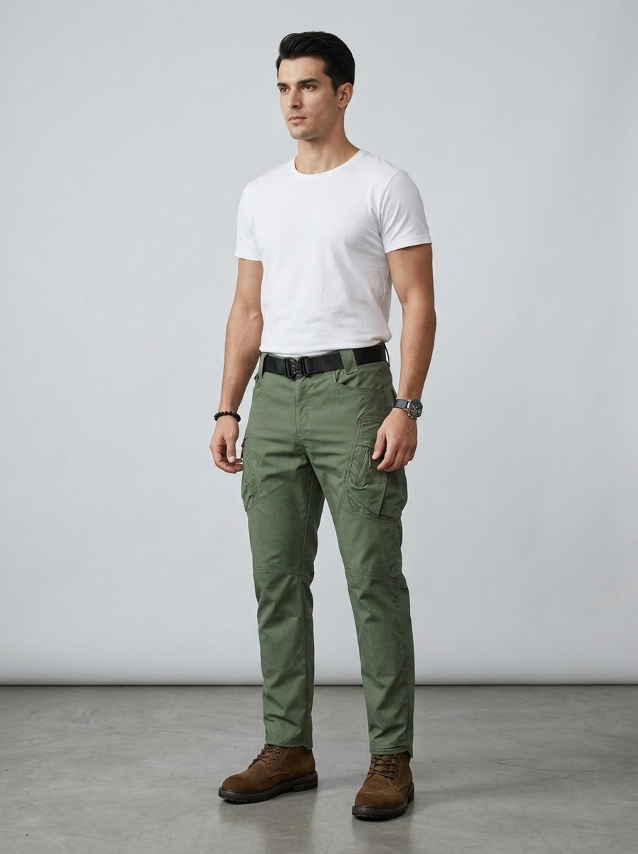 Loose Fit Retro Stretch Men's Cargo Pants with Multi-Pocket Design