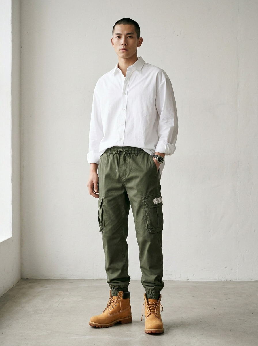 Zipper Detail Tapered Fit Men's Cargo Pants for Vintage Streetwear
