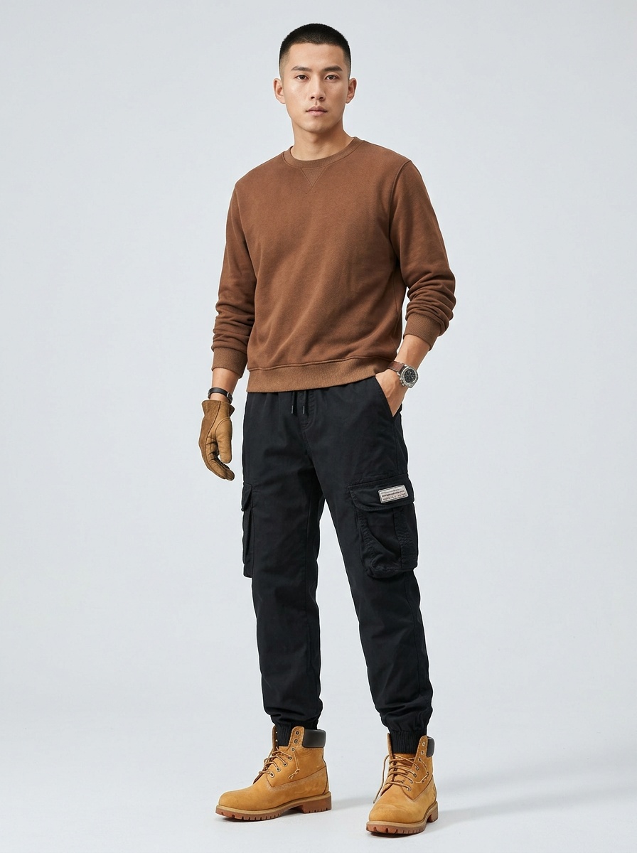 Zipper Detail Tapered Fit Men's Cargo Pants for Vintage Streetwear
