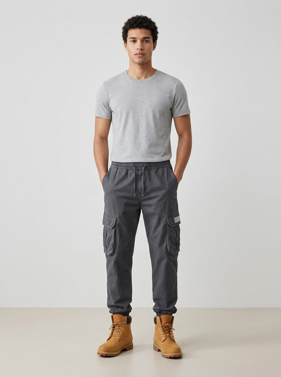 Zipper Detail Tapered Fit Men's Cargo Pants for Vintage Streetwear