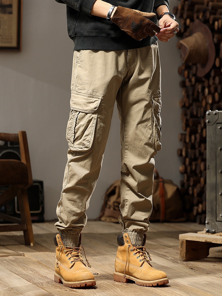 Zipper Detail Tapered Fit Men's Cargo Pants for Vintage Streetwear