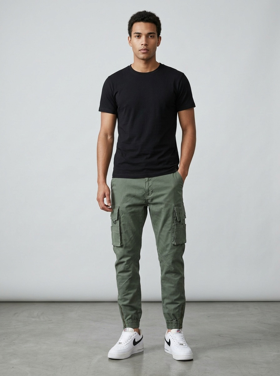 Relaxed Fit Stretch Tapered Men's Cargo Pants for Outdoor Casual Wear