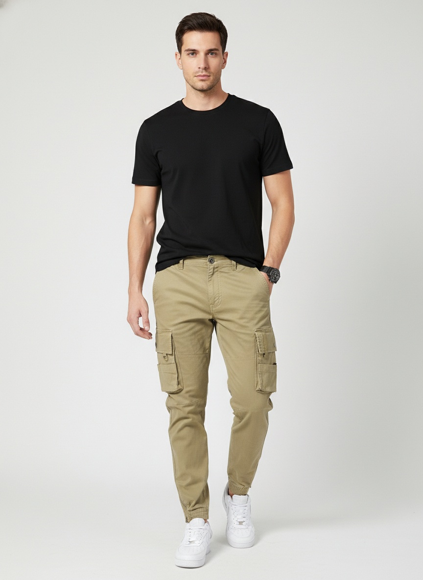 Relaxed Fit Stretch Tapered Men's Cargo Pants for Outdoor Casual Wear