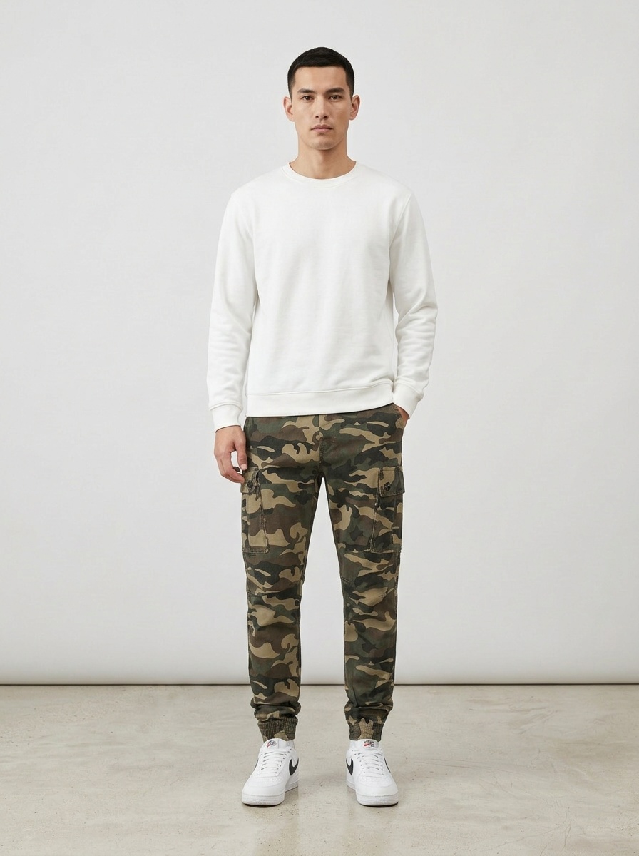 Bequeme, dehnbare Herren-Cargohose im Camouflage-Look für lässige Sportbekleidung