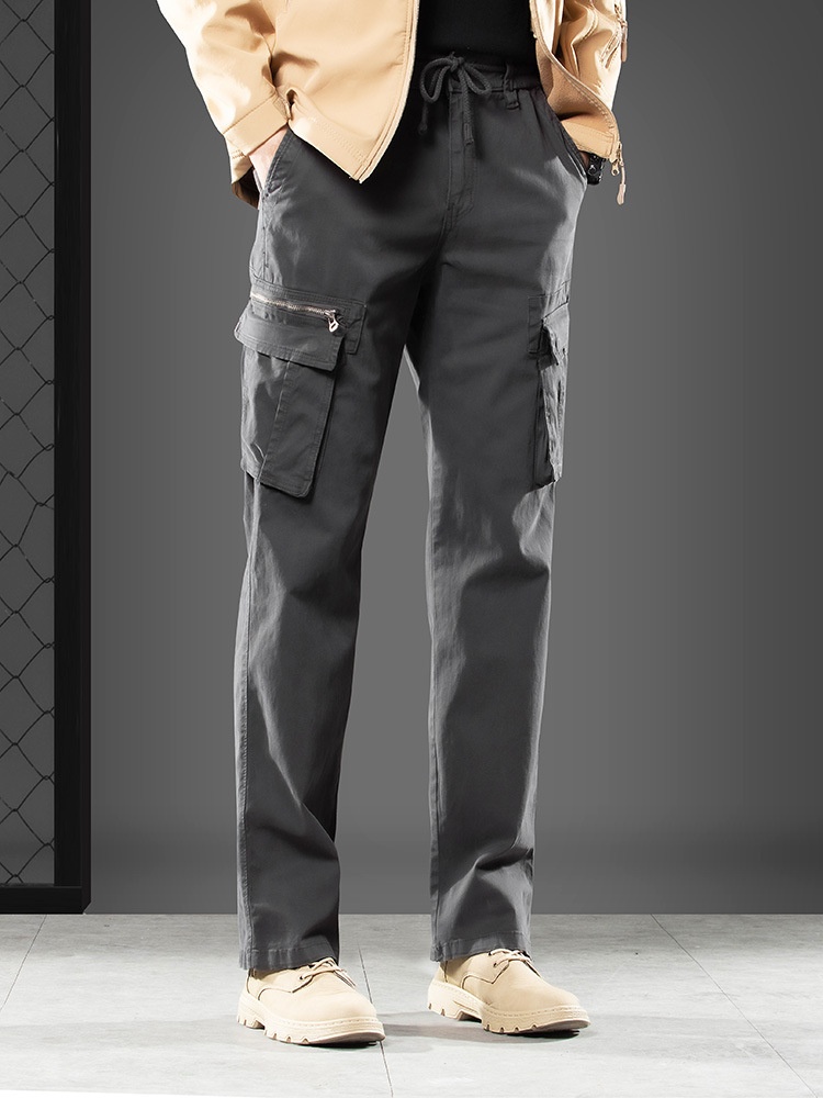 Straight Leg Stretch Multi-Pocket Men's Cargo Pants with Zipper Detail for Casual Wear