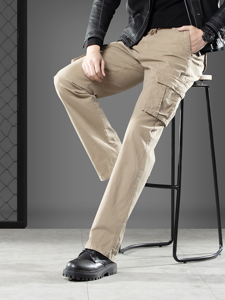 Straight Leg Stretch Multi-Pocket Men's Cargo Pants with Zipper Detail for Casual Wear