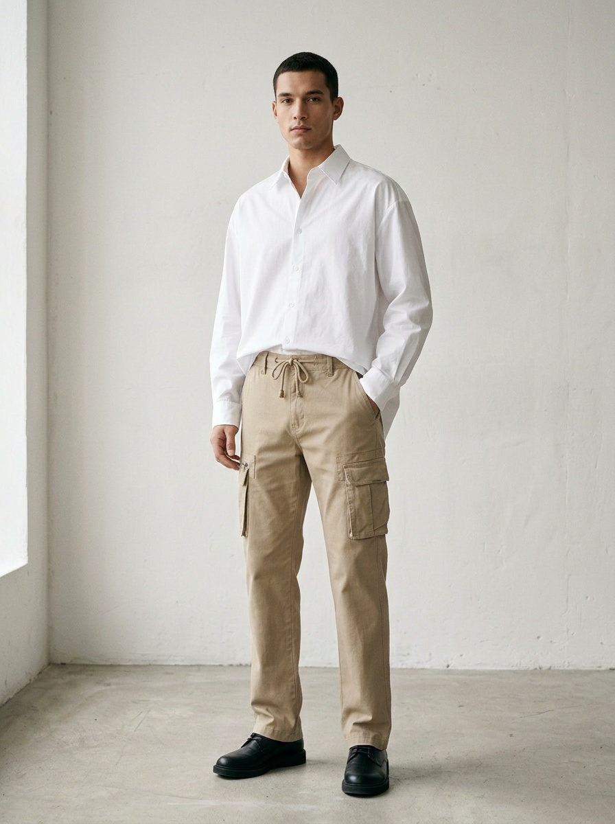 Straight Leg Stretch Multi-Pocket Men's Cargo Pants with Zipper Detail for Casual Wear