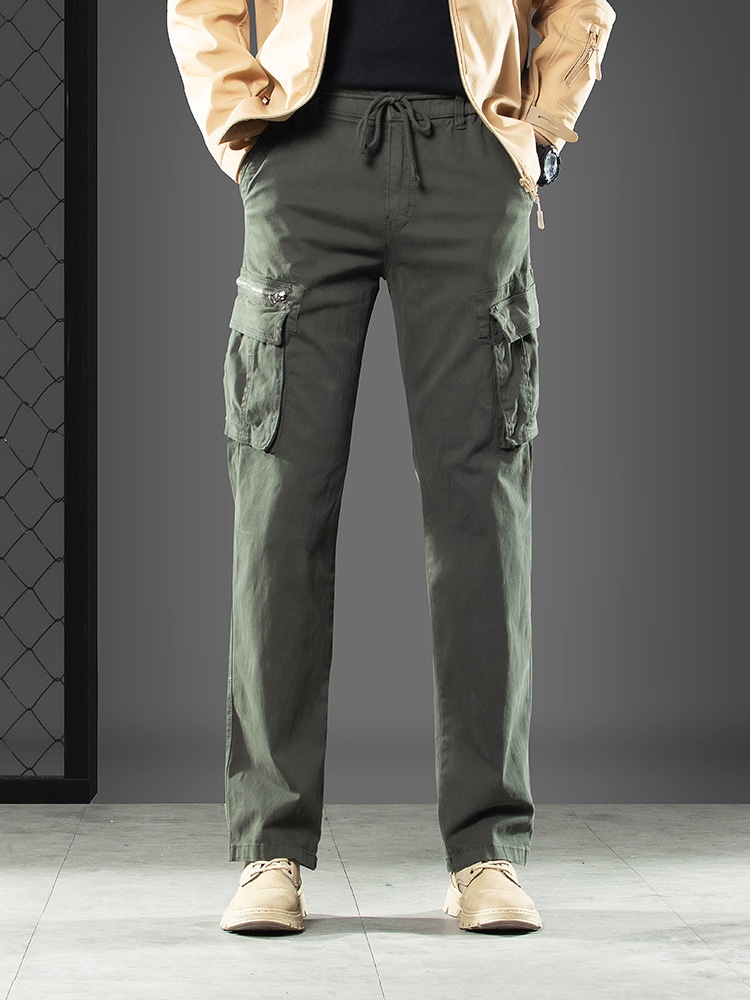 Straight Leg Stretch Multi-Pocket Men's Cargo Pants with Zipper Detail for Casual Wear