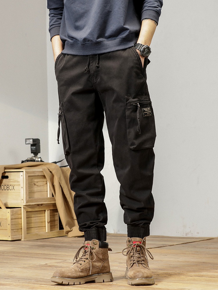 Vintage Relaxed Fit Elastic Waist Men's Cargo Pants for Outdoor Athletic Wear