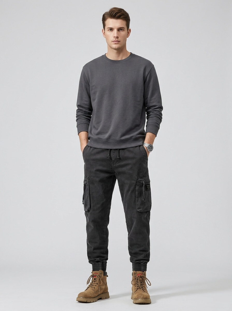 Vintage Relaxed Fit Elastic Waist Men's Cargo Pants for Outdoor Athletic Wear