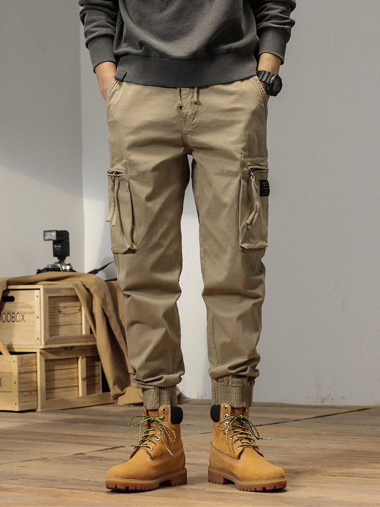 Vintage Relaxed Fit Elastic Waist Men's Cargo Pants for Outdoor Athletic Wear
