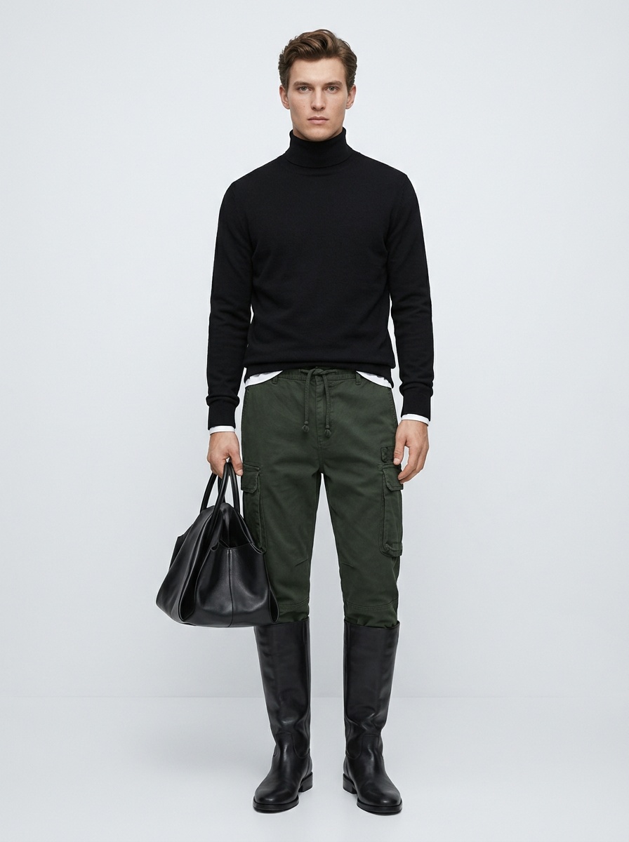 Relaxed Fit Stretch Retro Cuffed Men's Cargo Pants for Casual Athletic Wear