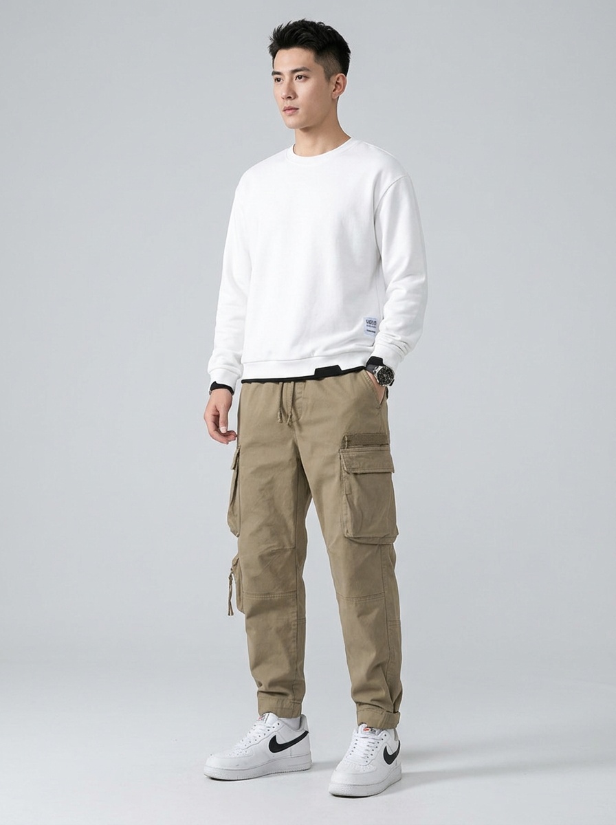 Relaxed Fit Stretch Retro Cuffed Men's Cargo Pants for Casual Athletic Wear