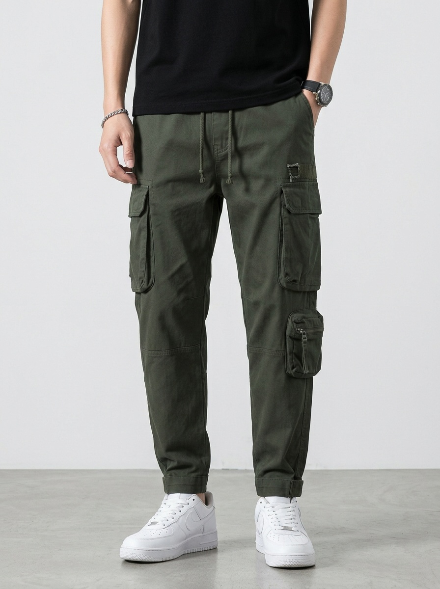 Relaxed Fit Stretch Retro Cuffed Men's Cargo Pants for Casual Athletic Wear