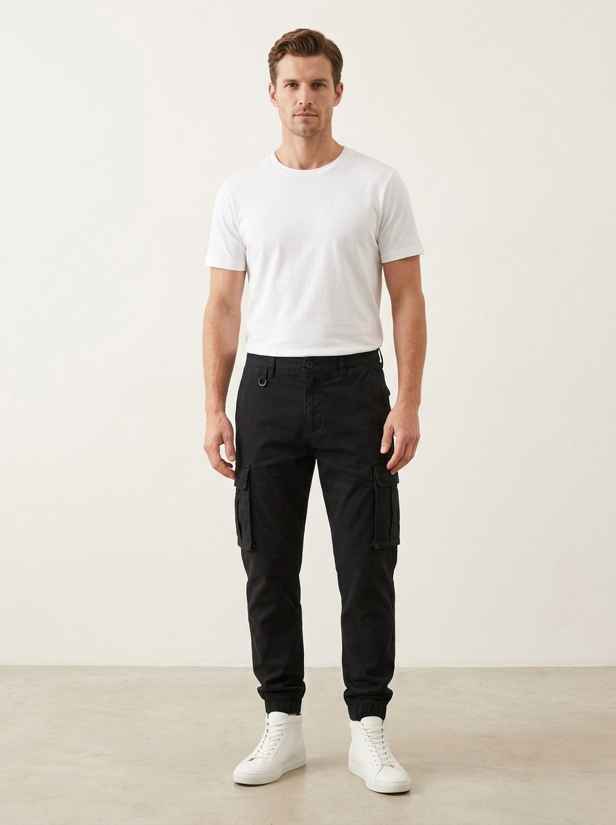 Stretch Fit Vintage-Inspired Cuffed Men's Cargo Pants for Casual Outdoor Wear