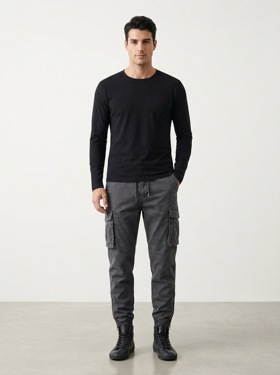 Stretch Fit Vintage-Inspired Cuffed Men's Cargo Pants for Casual Outdoor Wear