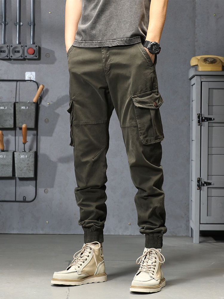 Stretch Fit Cuffed Multi-Pocket Men's Cargo Pants for Outdoor Casual Wear